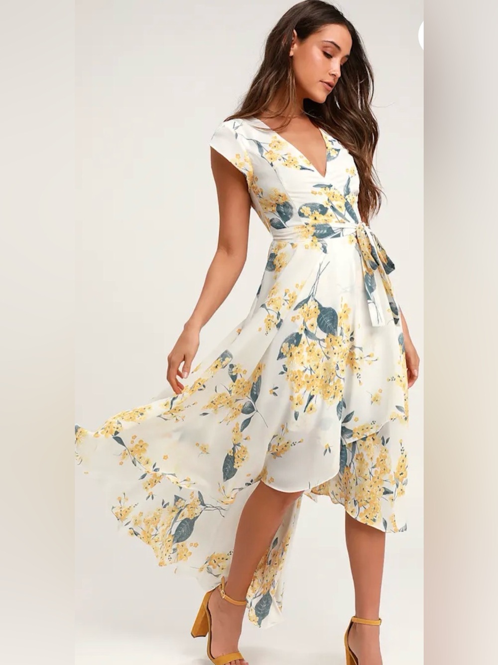 NWT French Countryside White and Yellow Floral Print High-Low Dress Size XL